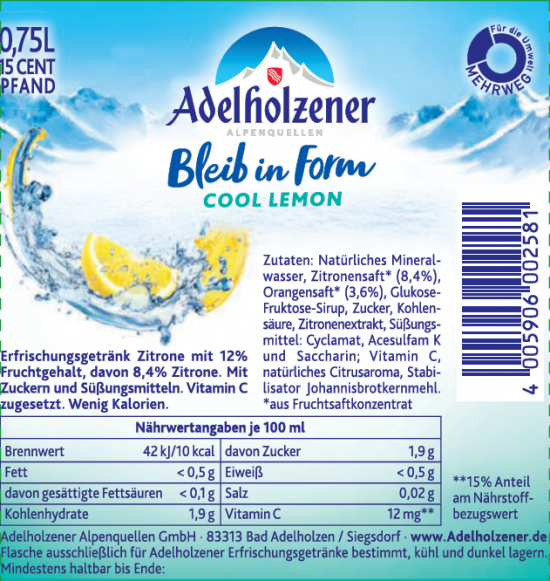 Adelh. BIF Cool Lemon 12 x 0,75 Individual Glas