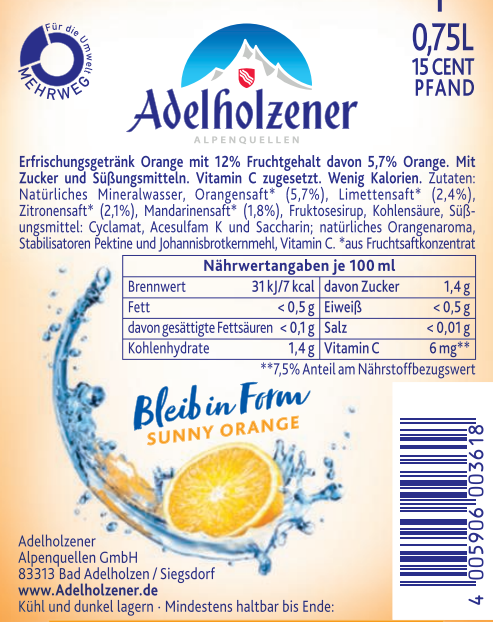 Adelh. BIF Sunny Orange  12 x 0,75 Individual Glas