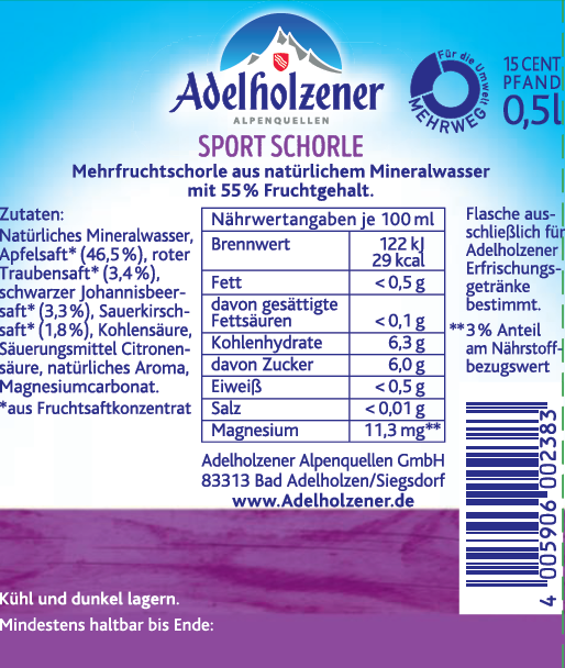 Adelh. Sport Schorle   12 x 0,5  PET