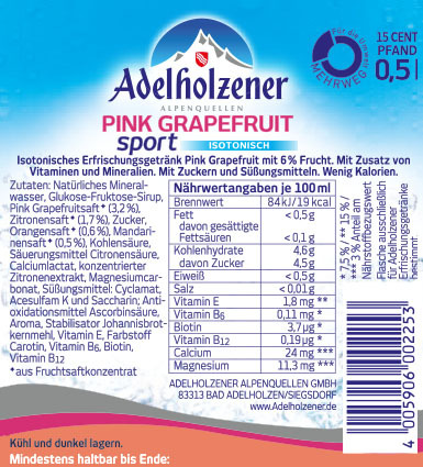Adelh. Pink Grapefruit  Sport   12 x 0,5  PET