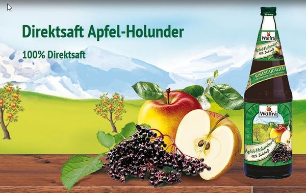 Wolfra Apfel-Holunderbeer Direktsaft  6 x 1,0 Liter