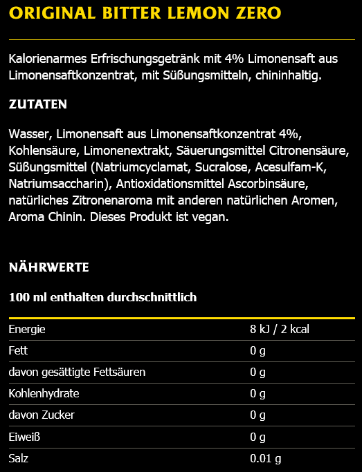 Schweppes Bitter Lemon ZERO 1,0