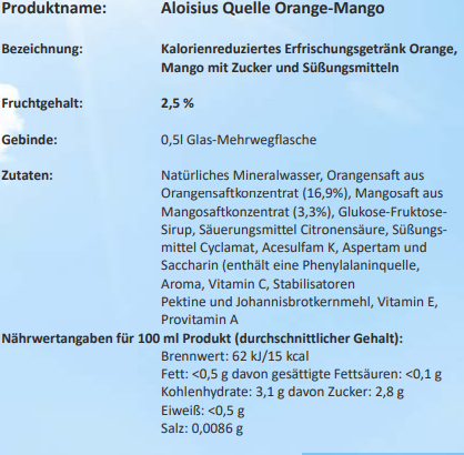 Bucher Aloisius Orange-Mango Fruchtsaftgetränk 20x0,5